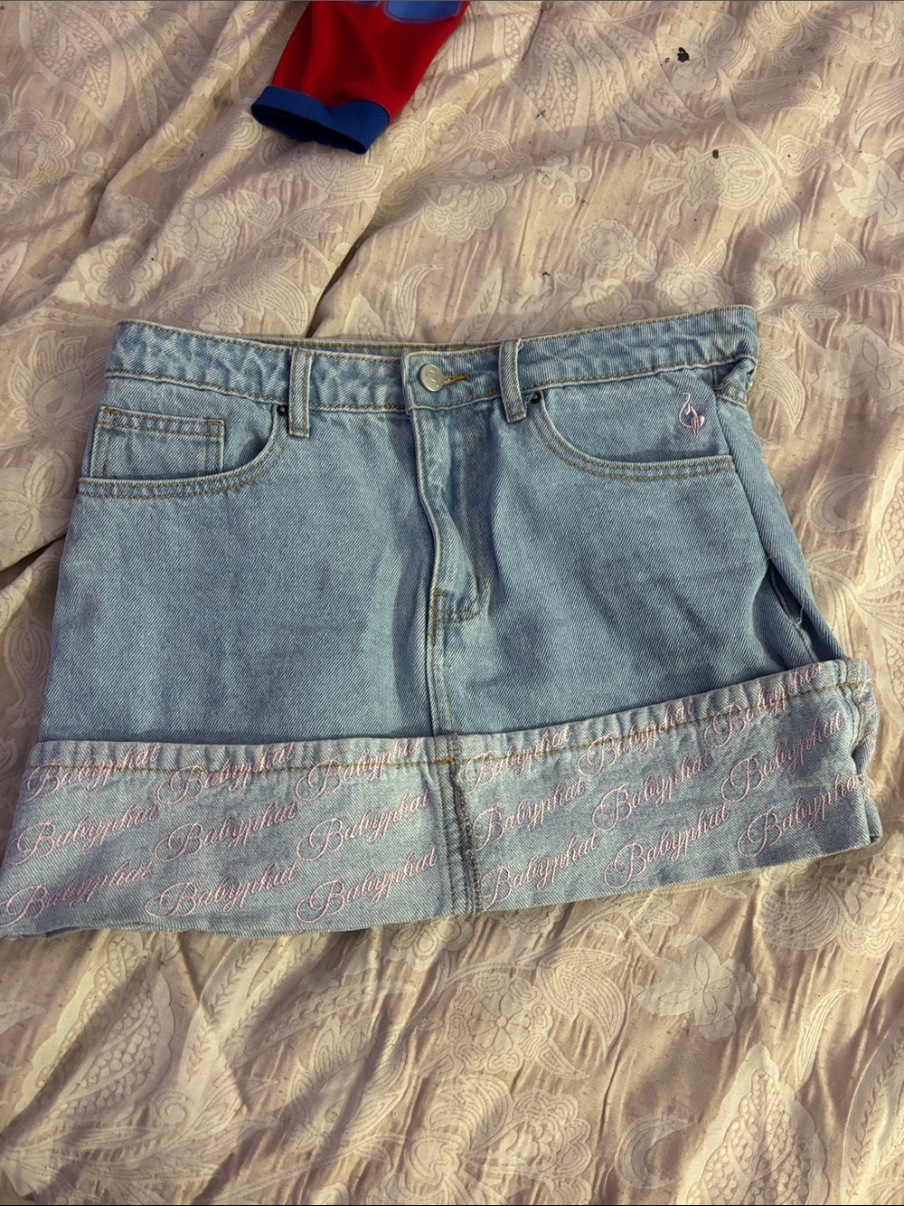 Baby Phat Light Blue Denim Shorts with Script Hem